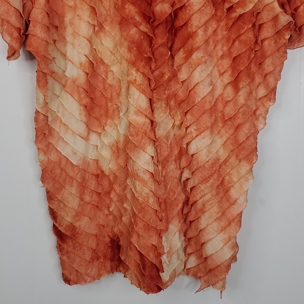 Vintage Short Sleeve Blouse Ruffles Bright Fairy Orange High V Neck Womens 2X - Picture 10 of 11